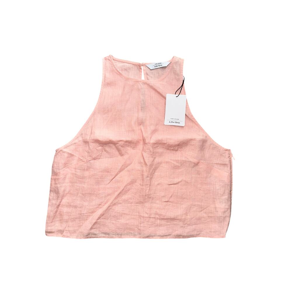 Paris Atelier & Other Stores Linen Round Neck Crop Top Size 10 Dusty Pink NWT